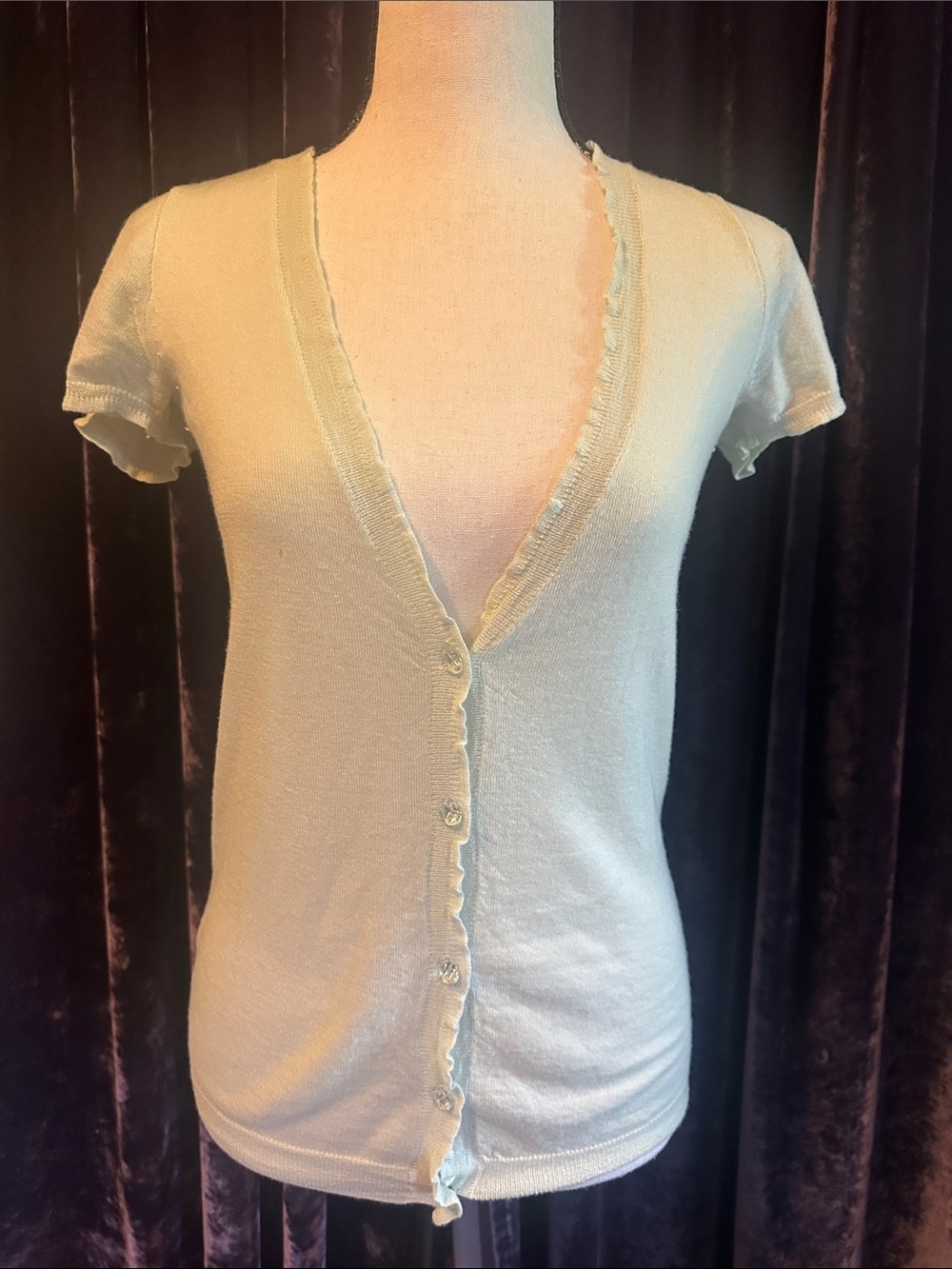 JCrew Light Green Short-Sleeve Button Front Cashmere Women’s Top